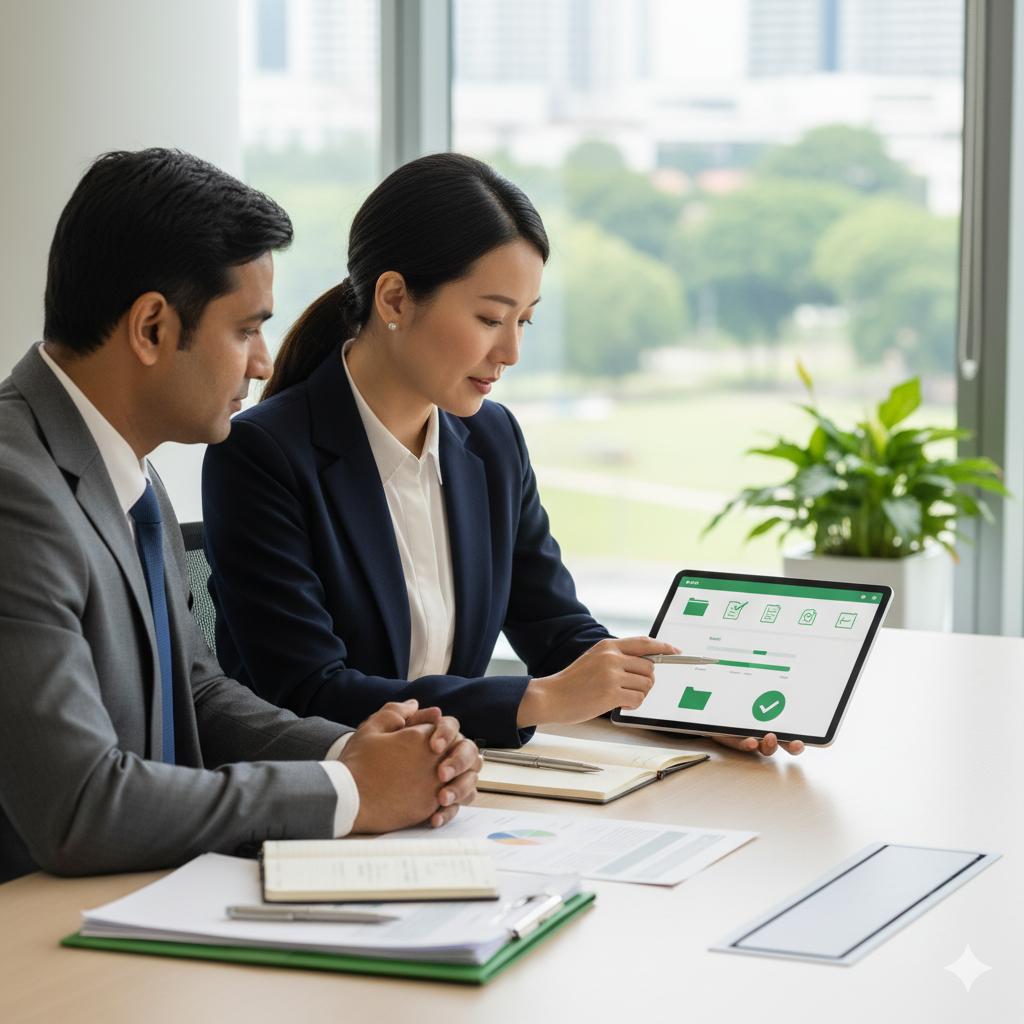 Team reviewing corporate documents